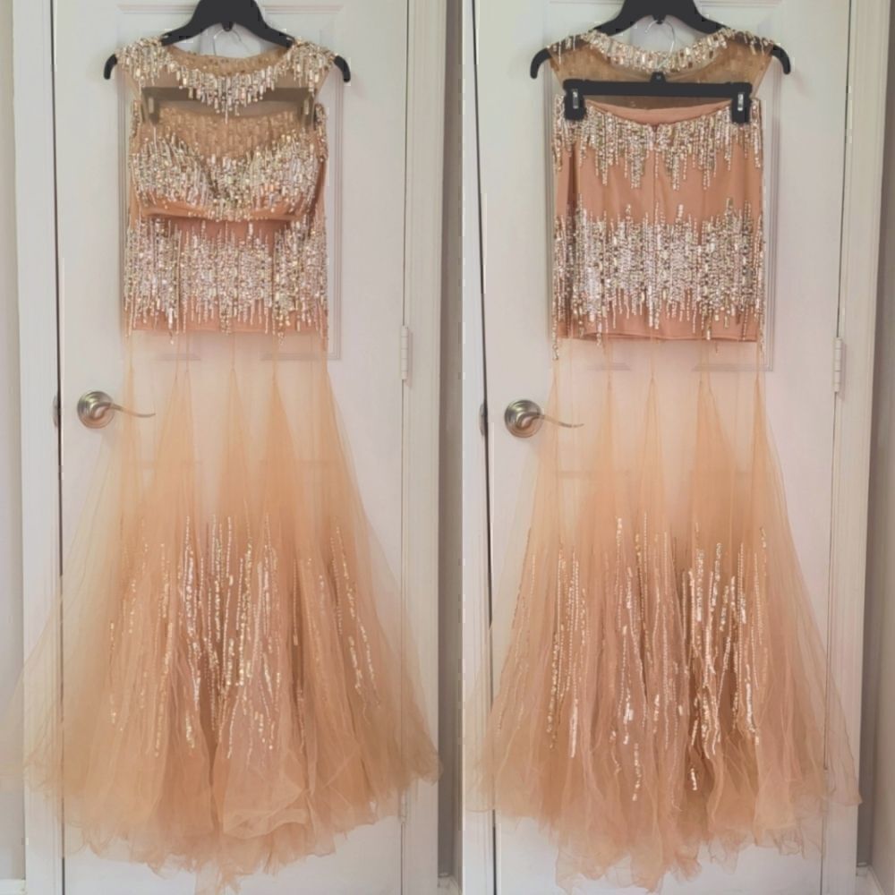 Rhinestone Tulle Prom 2 Piece Dress 0
